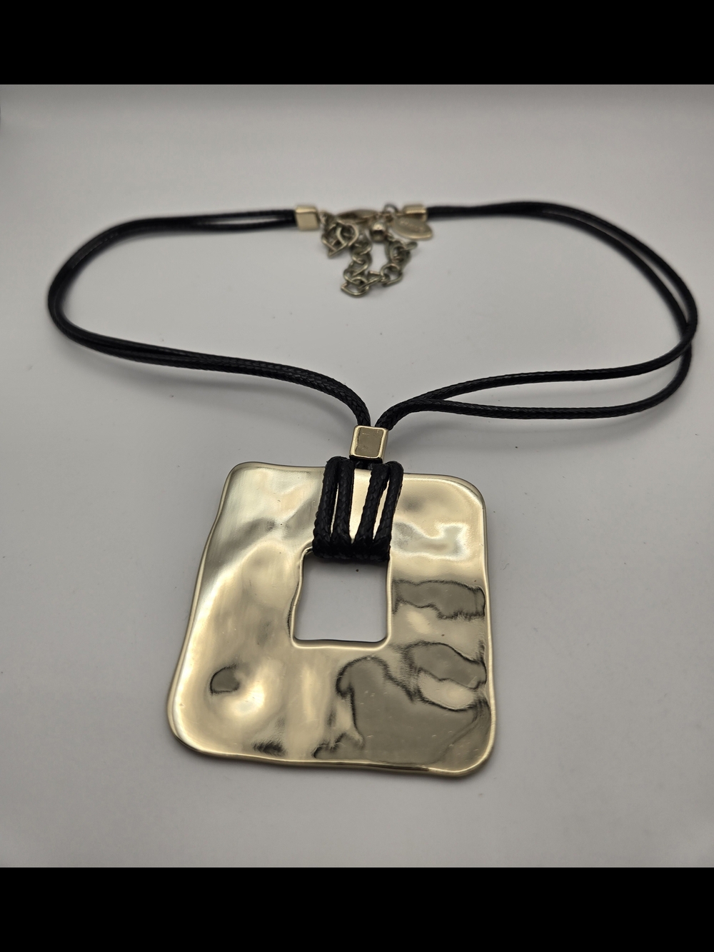 Chico's Square Pendant Necklace Gold Tone with Black Cord Geometric Modernist